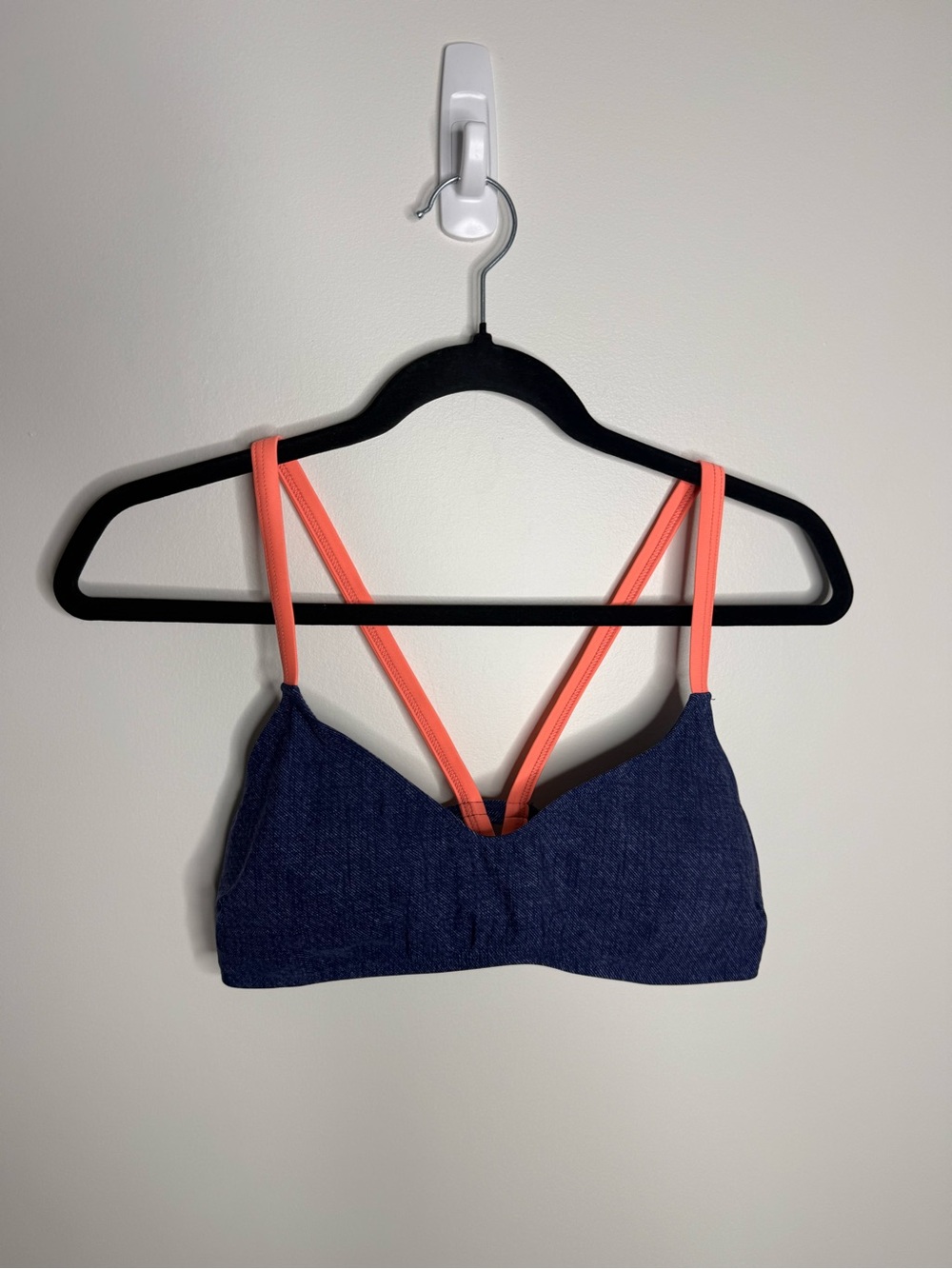 l*space Navy Bikini Top with Coral Straps size large